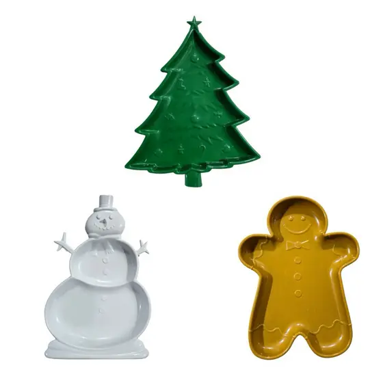 Kit 3 Bandejas Petisqueiras Natalina – Biscoito, Árvore e Boneco de Neve