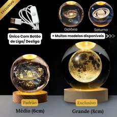 Luminária Bola de Cristal Led Mesa Globo Vidro 3d Base Madeira Decoração Abajur Presente Quarto Lua