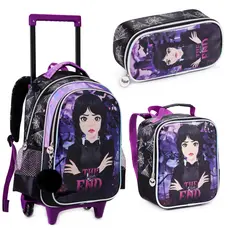 Kit Mochila Rodinha Estojo Lancheira Infantil Menina Feminino Vampirinha The End vandinha Wandinha