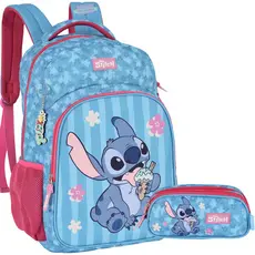 Mochila Costas Stitch Original Estojo 3 divisórias Infantil Grande Disney Menina Escolar Feminina Personagem Lilo