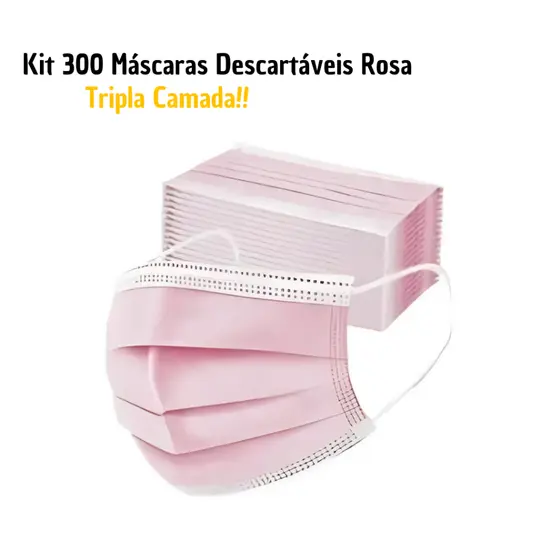 300 Máscara Tripla Camada Adulto Feminina ROSA Tripla Proteção