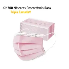 300 Máscara Tripla Camada Adulto Feminina ROSA Tripla Proteção