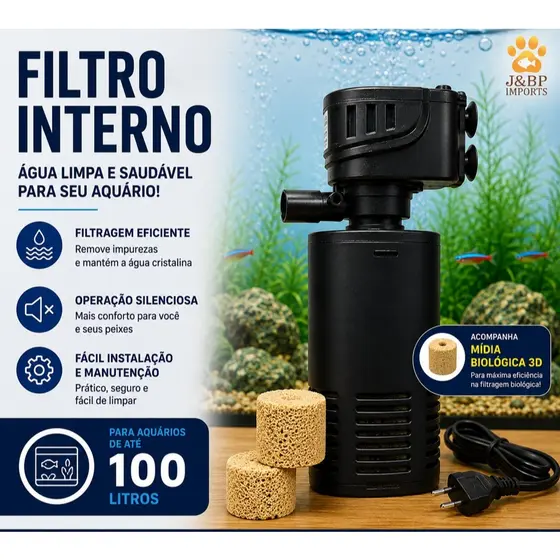 Filtro Para Aquario até 100 litros C/Bomba Oxigenadora Interna C/ Mídia 3d Ocean Tech-Silencioso