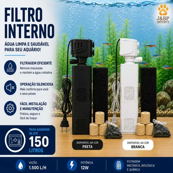 Filtro Para Aquario até 150 LITROS C/Bomba Oxigenadora Interna – Silencioso, Eficiente e Compacto
