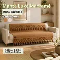Manta Luxo Macramê 100% Algodão Varias Cores Para Sofá E Decoração