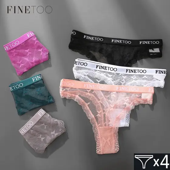 FINETOO 4pçs/Conjunto Calcinha Fio Dental De Renda Floral Feminina