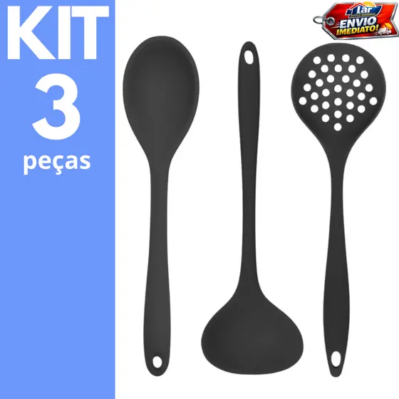 Kit 3/6 Utensilio Cozinha Silicone Concha Colher de Arroz Escumadeira Restaurante Buffet Eventos