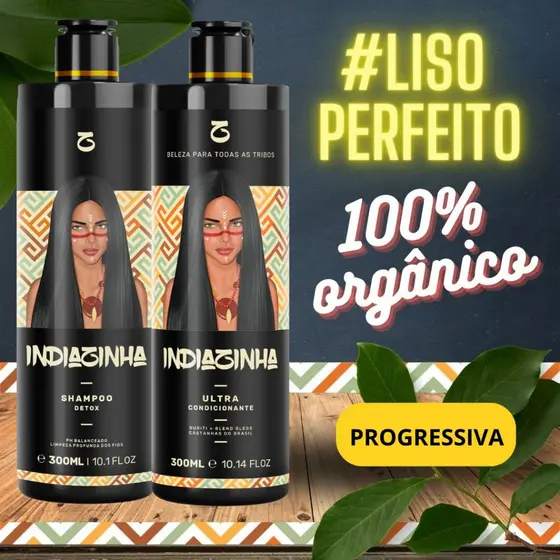 Progressiva Orgânica Sem Formol Indiazinha - Shampoo Detox 300ml + Redutor Orgânico 300ml