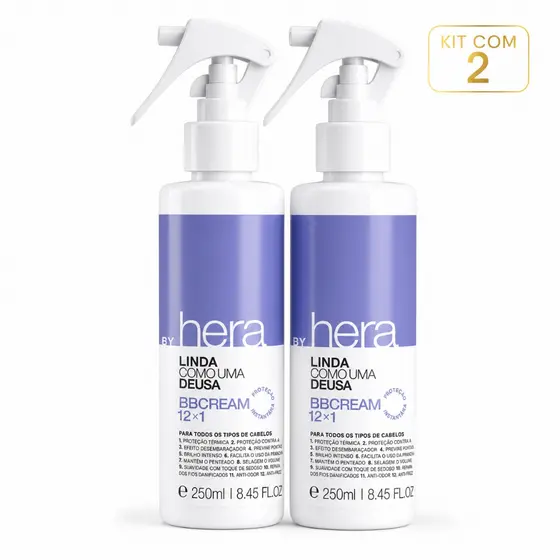 Kit 2 Finalizadores Capilar Poderoso para Cabelo BB Cream By Hera 12 em 1 Multifunções Todos os Tipos de Cabelo Brilho