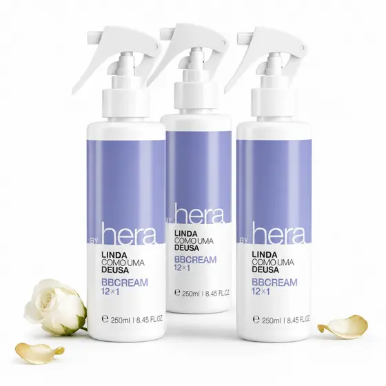 Kit 3 Finalizador Capilar BB Cream Leave-in Protetor Térmico Multifunções 12 em 1 250ml By Hera Hidratação Brilho