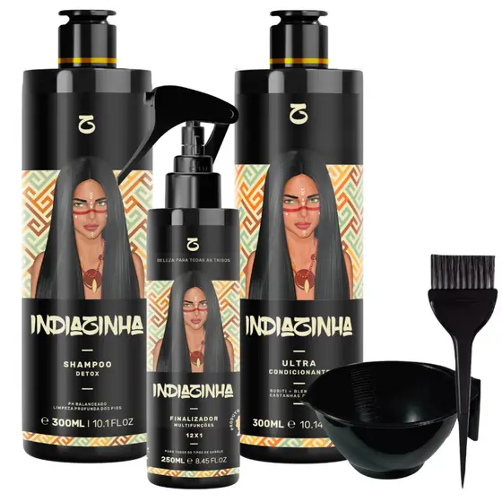 Escova Progressiva Sem Formol Indiazinha Orgânica  + Finalizador Térmico Anti frizz + Aplicador Pote Pincel Liso Natural