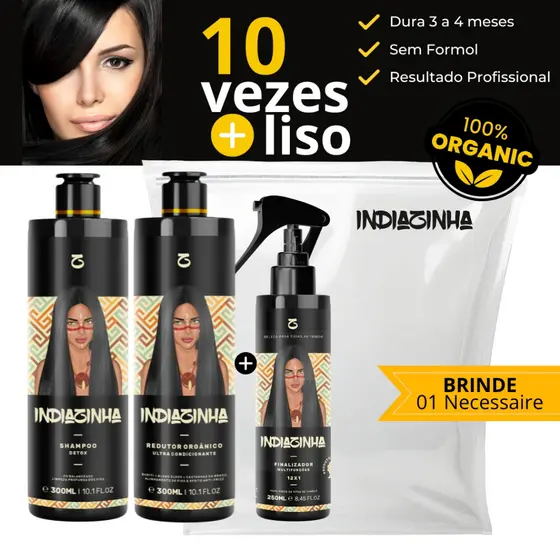 Kit Escova Progressiva Orgânica Indiazinha Sem Cheiro Não Arde Liso Extremo 2x300ml + Finalizador 250ml