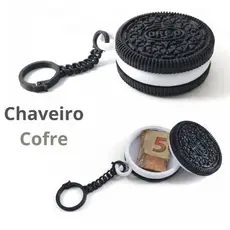 Chaveiro Cofre Formato Biscoito com Compartimento Secreto para Dinheiro, Remédios e Pequenos Itens