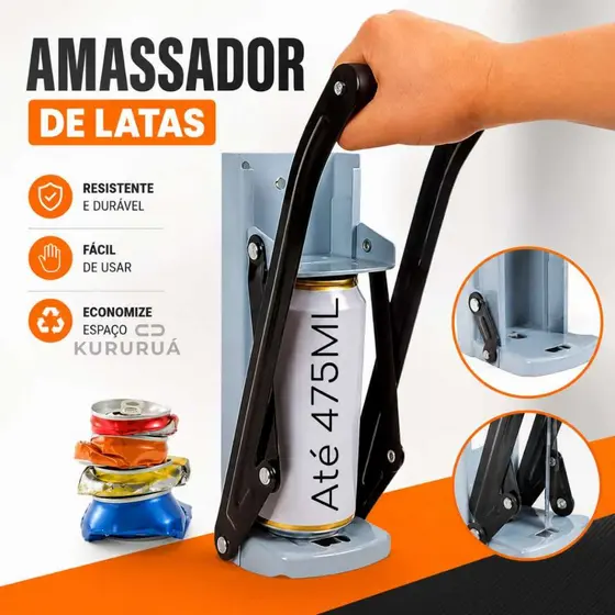 Amassador De Latas 475ml Compactador Abridor De Garrafas Para Reciclagem Cerveja Guarana Latinha Marca Kururuá