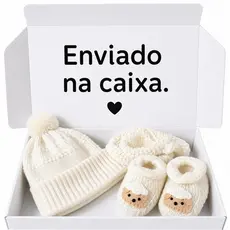 kit 3 Peças Touca Sapatinho Luva Trico  Conjunto Revelação  Saida De Maternidade Unissex