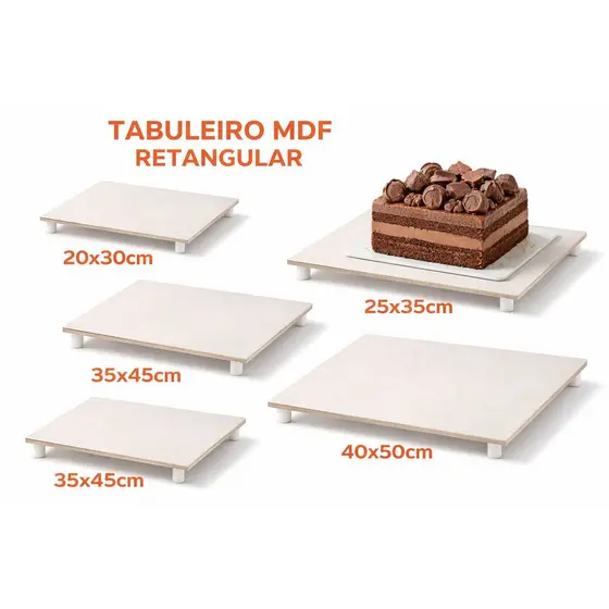 Tabuleiro MDF 3mm ou 9mm Retangular com Pezinhos para Bolo e Decoração Base para Bolo Festa