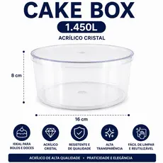 Cake Box Redonda 1,450litros Acrilico Transparente Porta Bolo e Doces