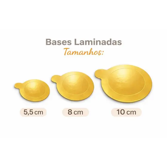 Base Laminada Ouro para Doces N5,5 N8 N10 Premium C/25 Unidades Suporte para Doces e Festas