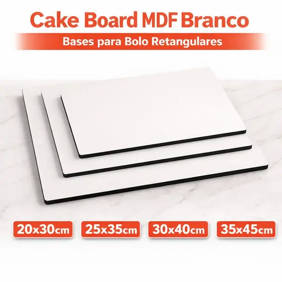 Cake Board Retangular MDF Base Para Bolo Reforçada Confeitaria Profissional Tamanhos 20x30 25x35 30x40 35x45cm