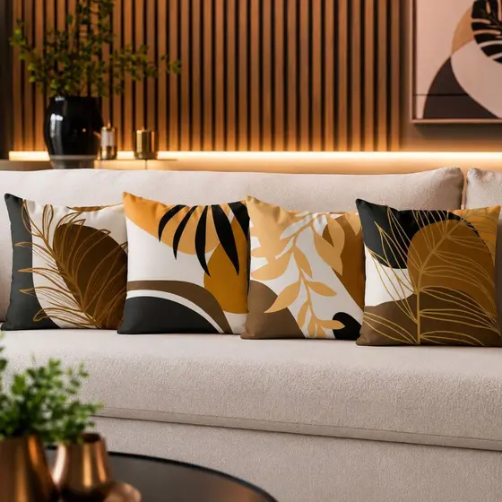 Kit 4 Capas De Almofadas Decorativas Modernas 45x45 Com Zíper Luxo Estampada Sofá Sala e Quarto
