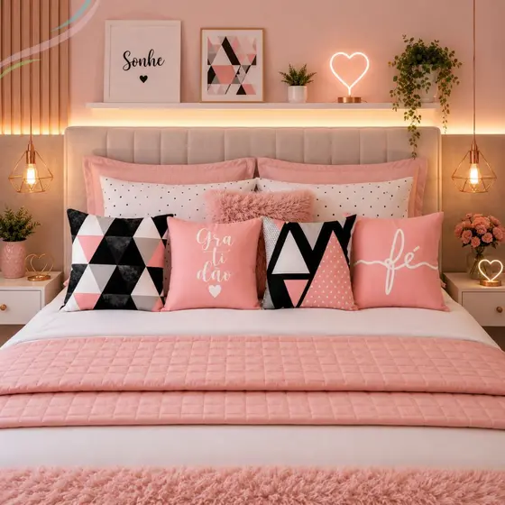 Kit 04 Almofadas Cheias 45x45 Decorativas Quarto Menina Varias Estampas Bonitas e Fofas Microfibra Antialérgica Decorar