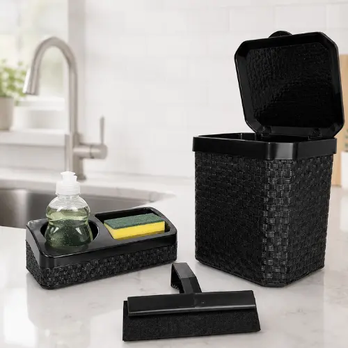 Kit Pia - Lixeira 5 Litros+ Rodo de Pia + Porta Detergente - CASA- COZINHA - UTLIDADES
