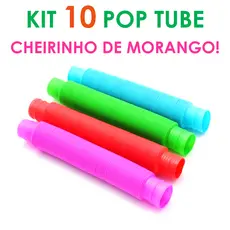 Kit 10 POP TUBE Tubo Fidget Toy Sensorial Descompressão Anti Stress 14cm