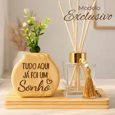 Kit Decorativo Enfeite Sala Quarto Escritório em Madeira Aromatizador de Ambiente Minimalista