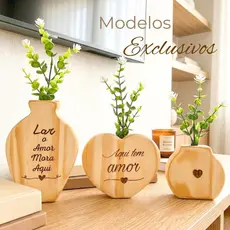 Vasinhos Decorativos em Madeira com Flores Artificiais - Decoração Minimalista Afetiva Sala Quarto