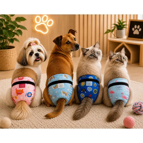Kit Calcinha Confortavel Cães e Gatos no Cio Higiênica Roupa Pet Varias Estampas Com Suporte Para Absorvente