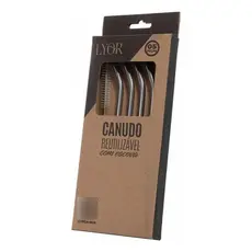 Conjunto 4 peças Canudo Inox Curvo + Escova Para Limpeza