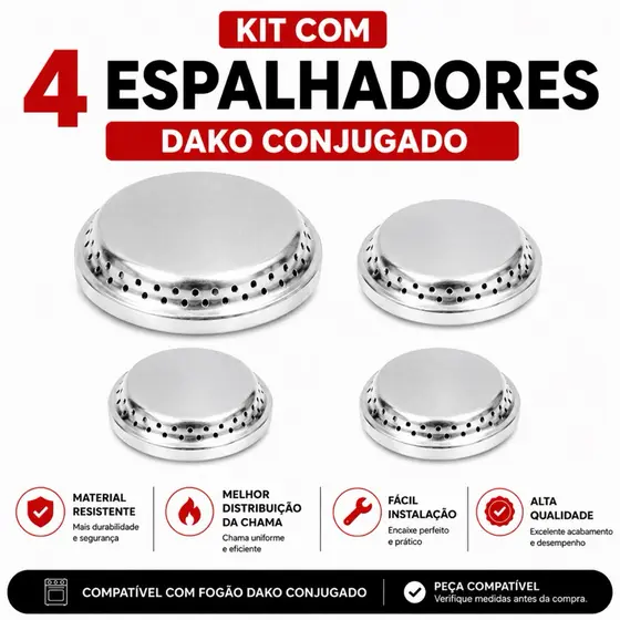 Kit 4 Espalhadores Conjugado Alumínio Para Fogão Dako Antigo