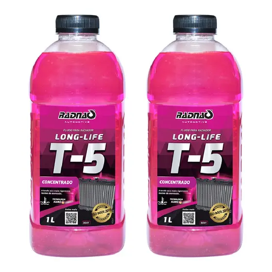 Kit 2 Aditivo Radiador Radnaq T-5 Concentrado Rosa 1 Litro