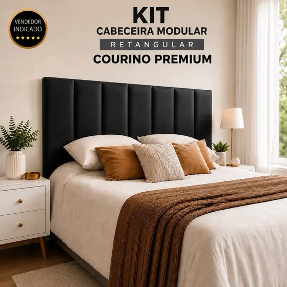 Kit Até 15 Cabeceiras Modular Retangular Em Courino Premium Módulos Para Cama Soleiro Casal Queen King