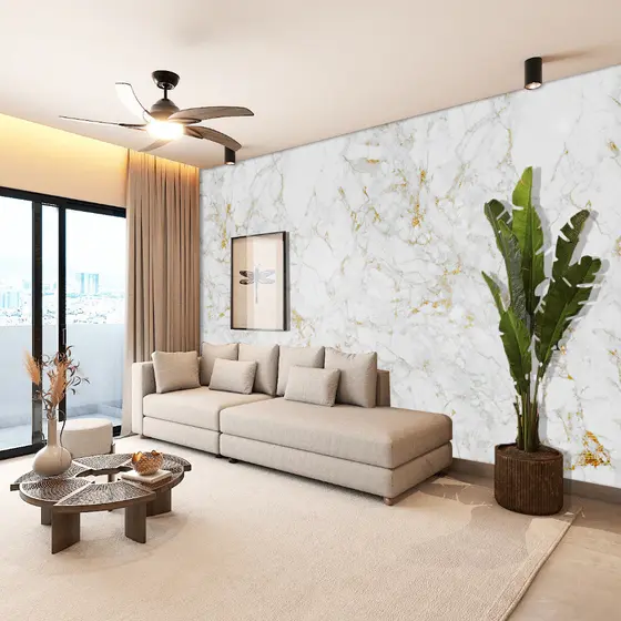 Papel De Parede Marmore Gold Preto e Branco Decoração Sala Quarto - 6 Metros