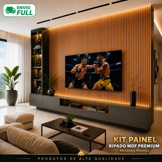 KIT ATÉ 200 PLACAS PAINEL RIPADO EM MDF PREMIUM 45CMX10CM FREIJÓ IMBUIA PRETO GELO DECORAÇÃO MODERNA