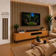 Kit Painel Ripado até 200 Placas Revestimentos MDF Premium 45cmX10cm Parede Sala Quarto Escritório