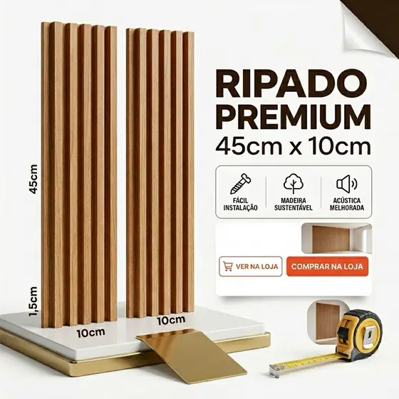 Kit 100 Placas Ripadas Madeira MDF Premium 45x10cm Painel Ripado Decorativo Revestimento Parede Sala