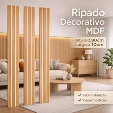 Kit Até 40 Ripados MDF Premium 90x10 Painel Grande Decorativo Parede Autocolante Sala Tv Escritório