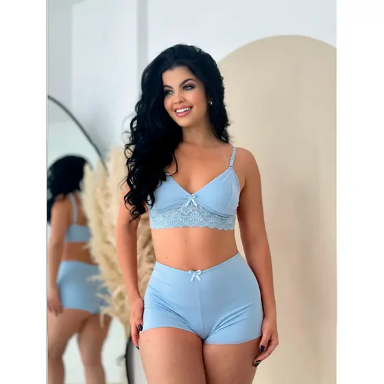 Pijama Top Doll Renda Cores Variadas Short Doll Pijama Feminino Roupa de Dormir Detalhe de Luxo