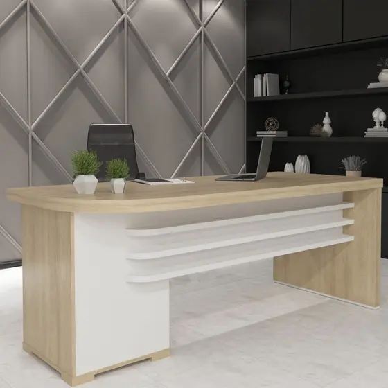 Mesa para Escritório Tamburato 4 Gavetas Carvalho/Branco - Artany Móveis