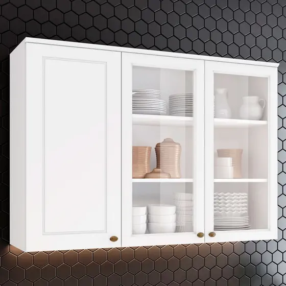 Armário Aéreo Cozinha Americana 3 Portas 100% MDF Branco HP