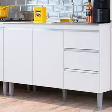Balcão de Cozinha para Pia Athena 2 Portas 3 Gavetas