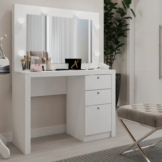 Penteadeira Camarim 3 Gavetas Beauty com Espelho e Bocais para Lâmpada Branco - Panorama Móveis