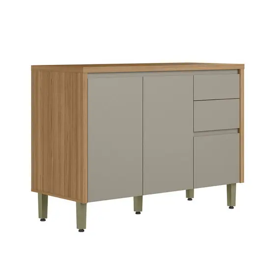 Balcão de Cozinha 120 Cm Allure 2 Portas 3 Gavetas 100% Mdf Jequitibá/Gris Fosco - Linea Brasil