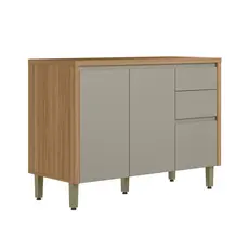 Balcão de Cozinha 120 Cm Allure 2 Portas 3 Gavetas 100% Mdf Jequitibá/Gris Fosco - Linea Brasil