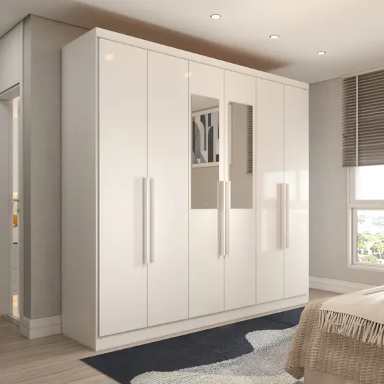 Guarda-Roupa Casal Mykonos 6 Portas 2 Gavetas com Espelho