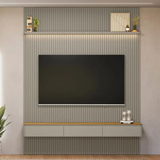 Painel para TV Até 85 Polegadas 3 Portas 1 Prateleira Ripado Tauri/Gris Fosco 810010303 - Linea Brasil