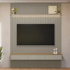 Painel para TV Até 85 Polegadas 3 Portas 1 Prateleira Ripado Tauri/Gris Fosco 810010303 - Linea Brasil
