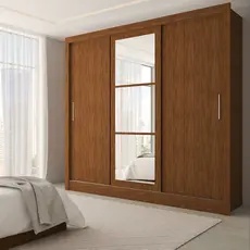 Guarda-Roupa Casal Sophia Slim 3 Portas com Espelho Cinamomo - Panorama Móveis